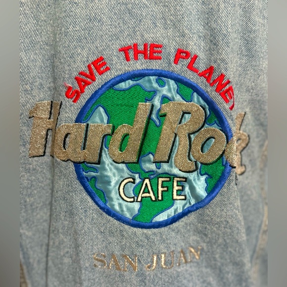 Vtg 90s Hard Rock Hotel San Juan Large “Save the Planet” Denim Trucker Jacket - Picture 4 of 7
